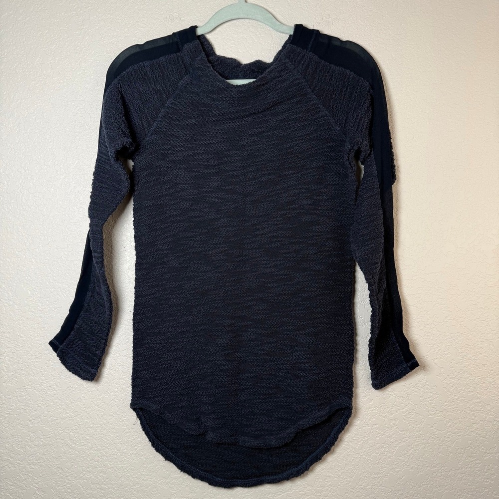 Blue Saks Fifth Avenue XS Long Sleeve Tunic Top Textured Knit Navy